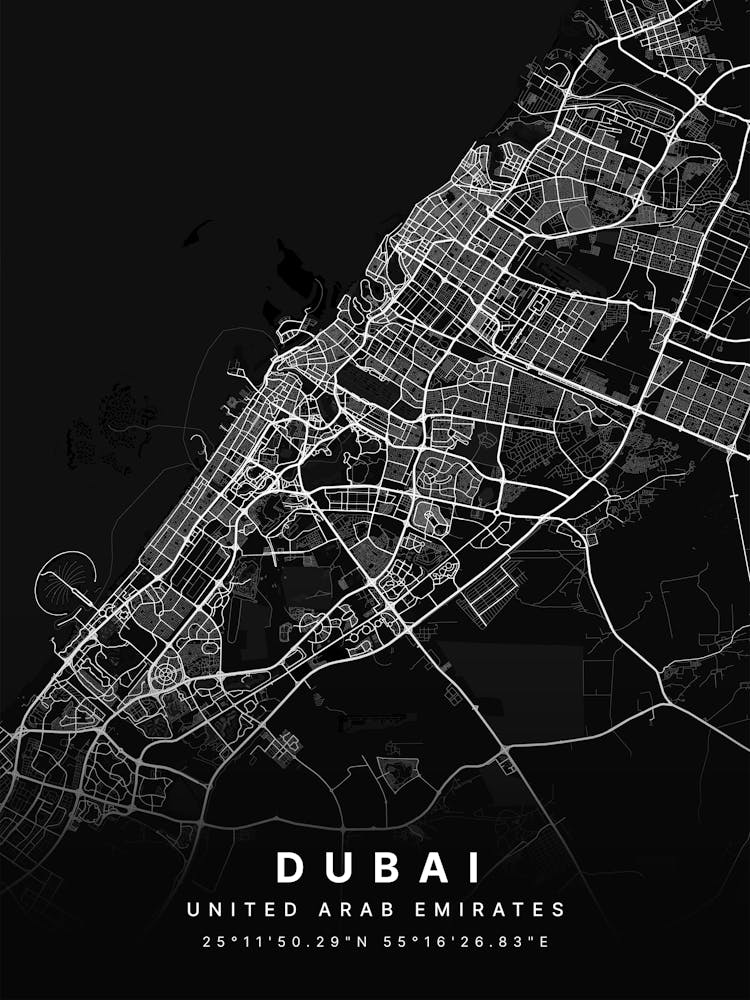 Dubai United Arab Emirates Black Map