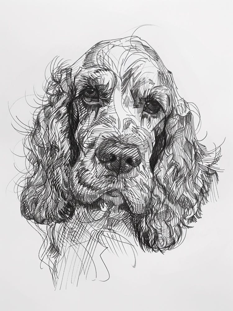 English Cocker Spaniel Dog Line Sketch 2