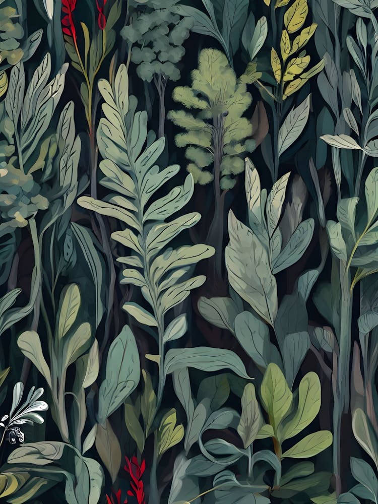 Seamless Pattern With Plants And Flowers