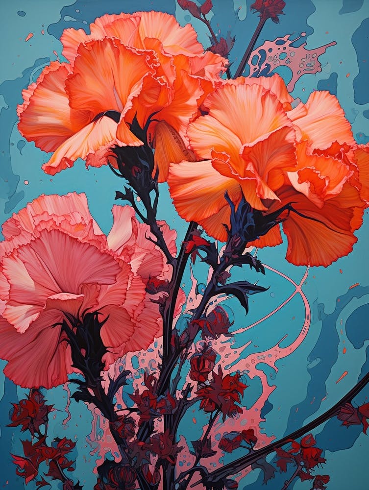 Surreal Florals Carnation Dianthus 1 Flower Painting