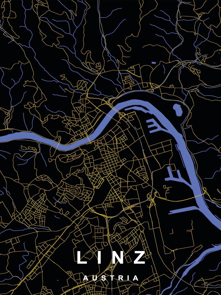 Linz Austria City Map Black and Gold