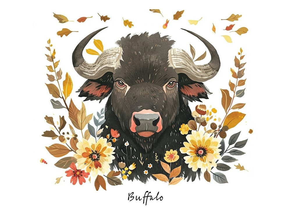 Petit Buffle Floral 2 Affiche
