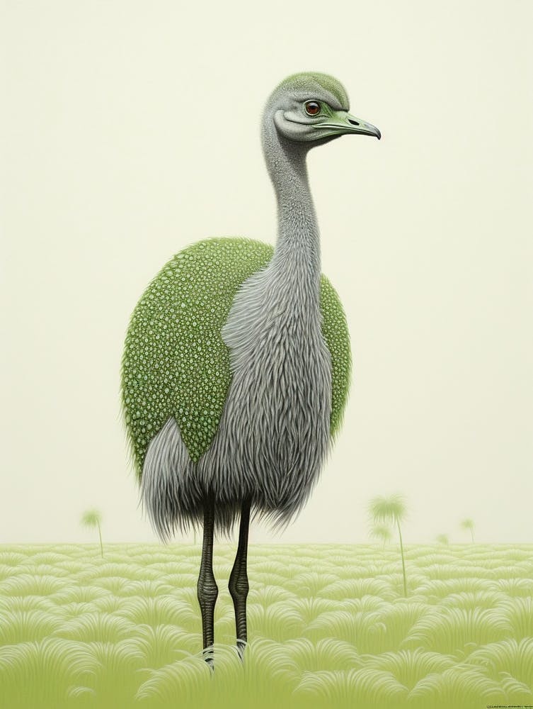 Ohara Koson Inspired Bird Painting Ostrich 1
