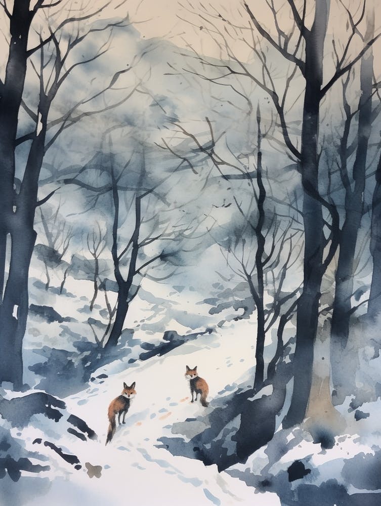 Winter Watercolour Fox 1