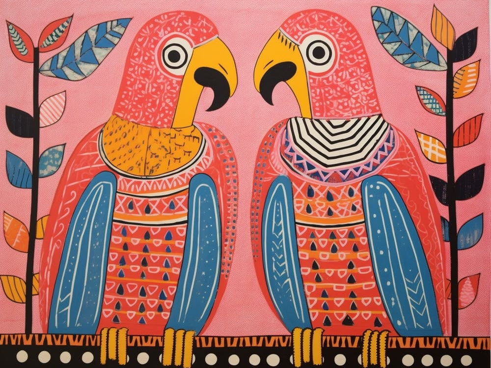 Macaw 3 Folk Style Animal Illustration