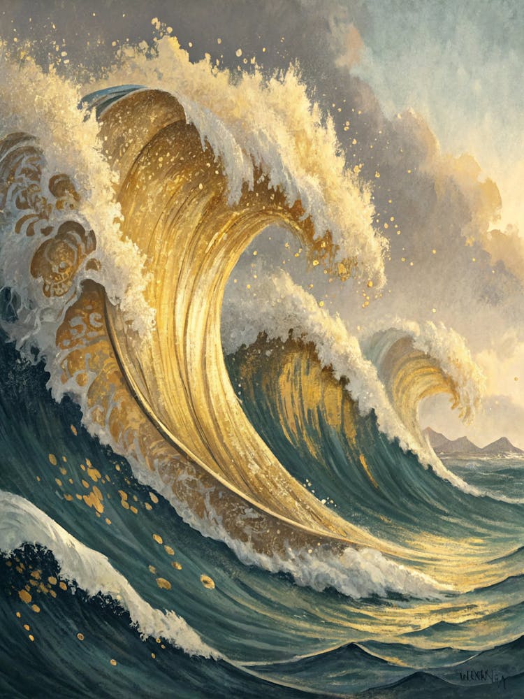 Oil Painting Style Vertical Waves With Gradient Gold
