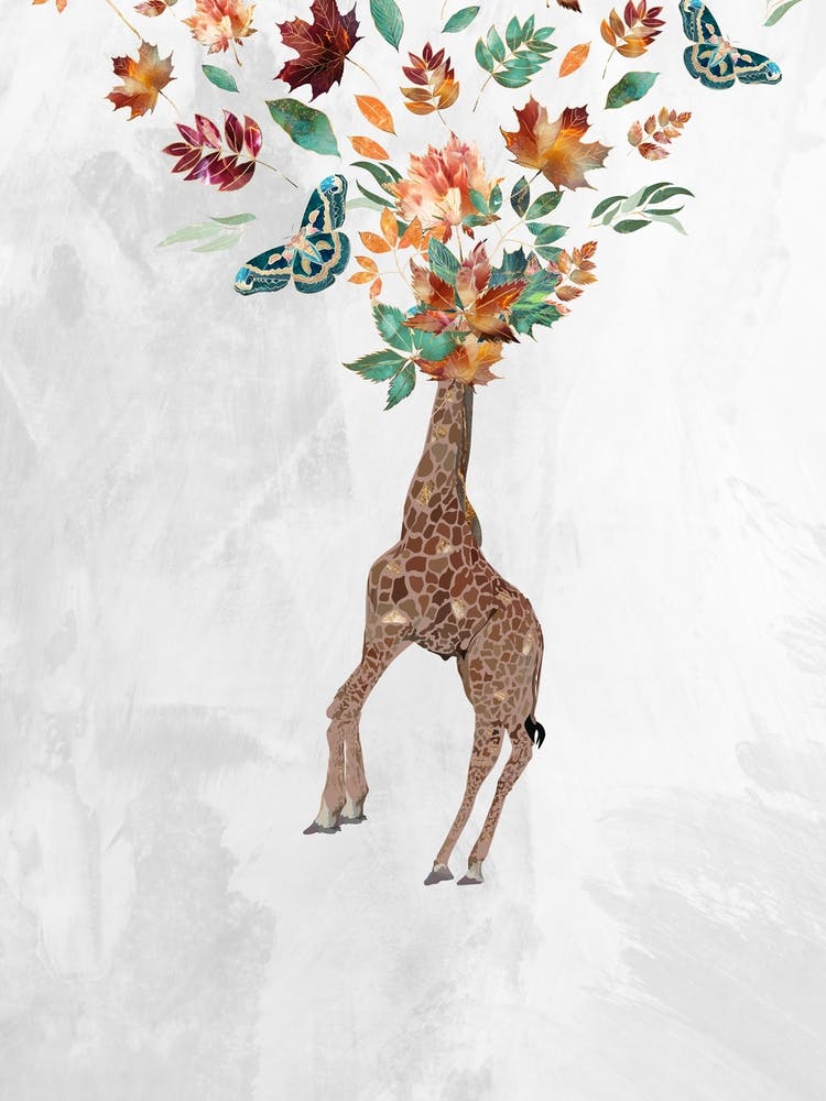 Giraffe With Butterflies and leaves