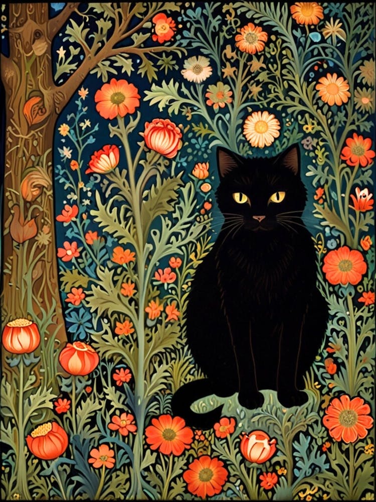 William Morris Black Cat In The Garden 5