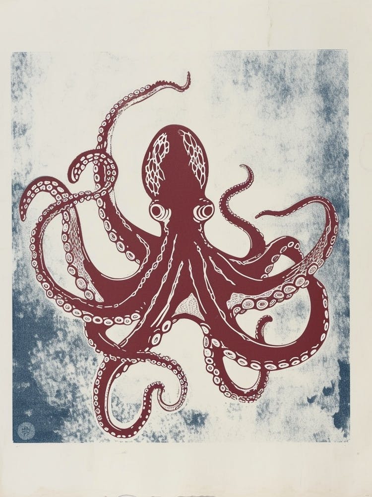 Octopus Dancing With Tentacles Linocut Inspired 3