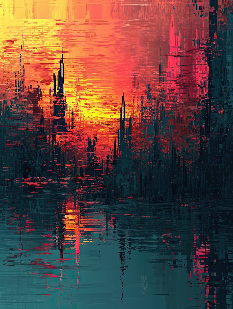 Abstrakter Sonnenuntergang | Pixel-Minimalismus-Kunstserie 3