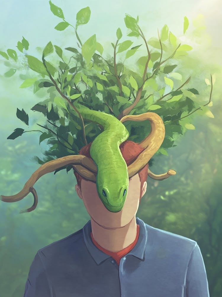 Snake On Head - Adam in Paradise