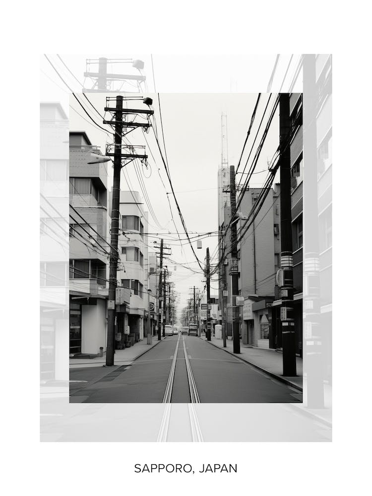 Poster Of Sapporo, Japan, Black And White Old Photo 3