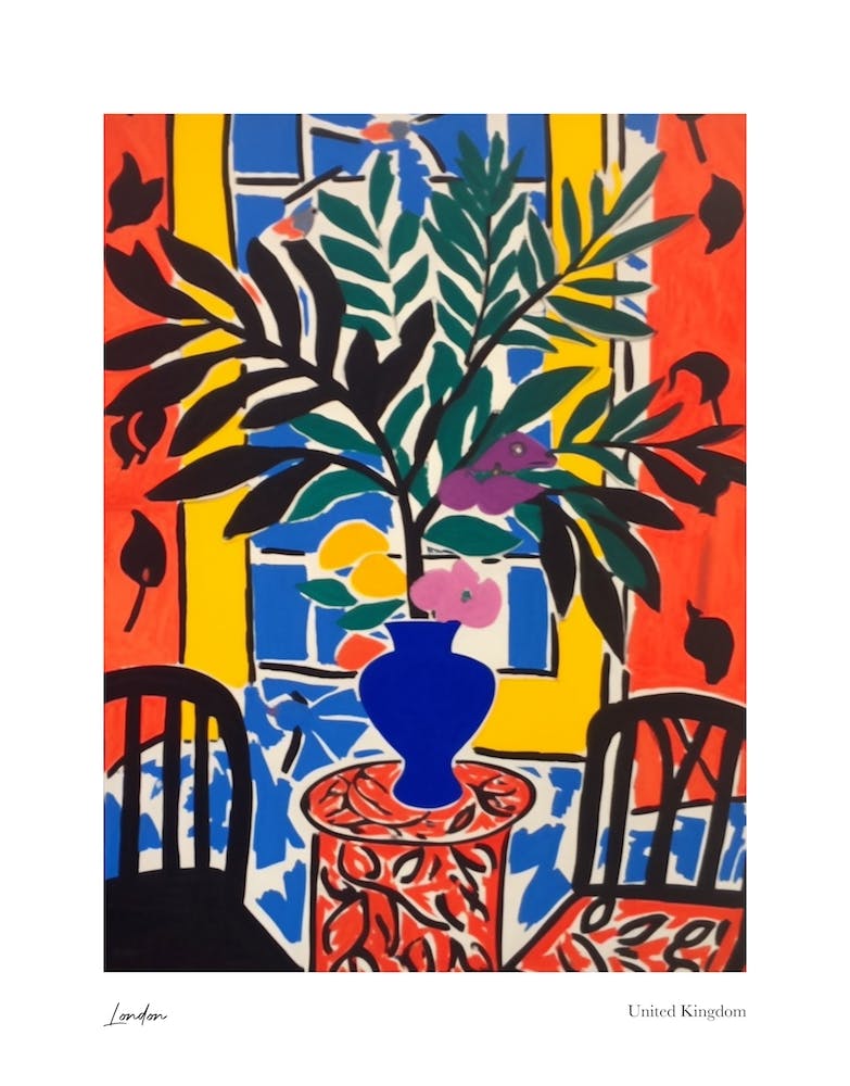 London United Kingdom Matisse Style 4 Watercolour Travel Poster