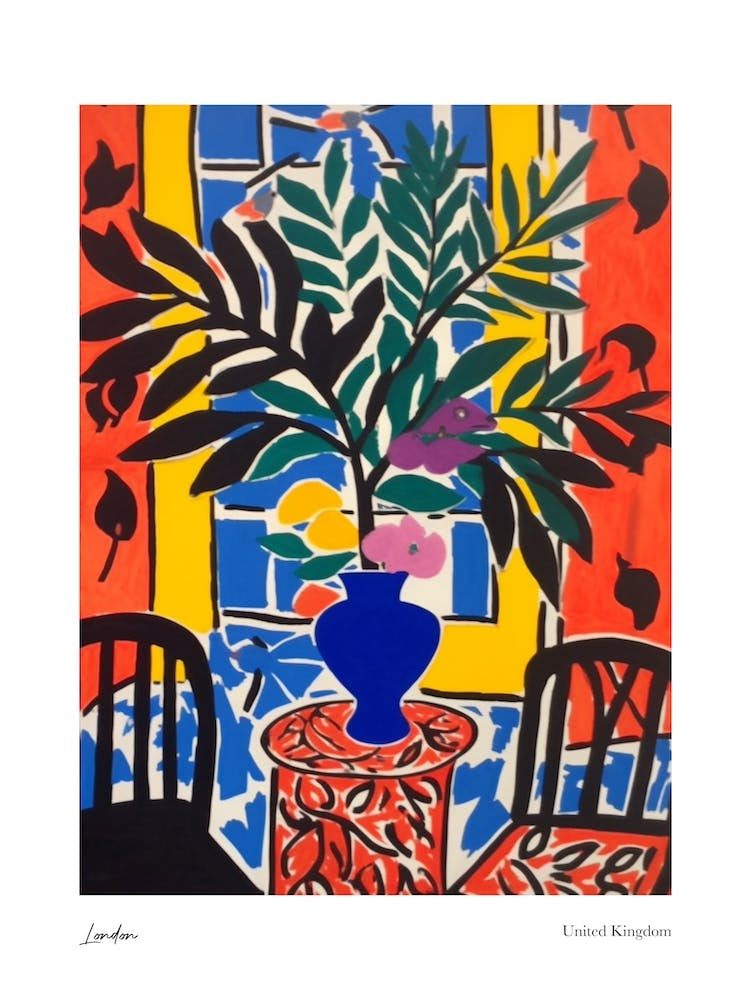 London United Kingdom Matisse Style 4 Watercolour Travel Poster