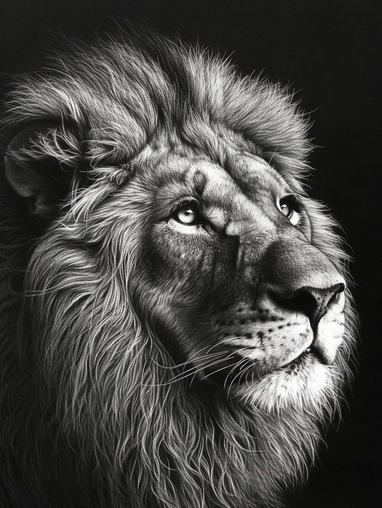 Barbary Lion Charcoal Drawing Portrait Close Up 3