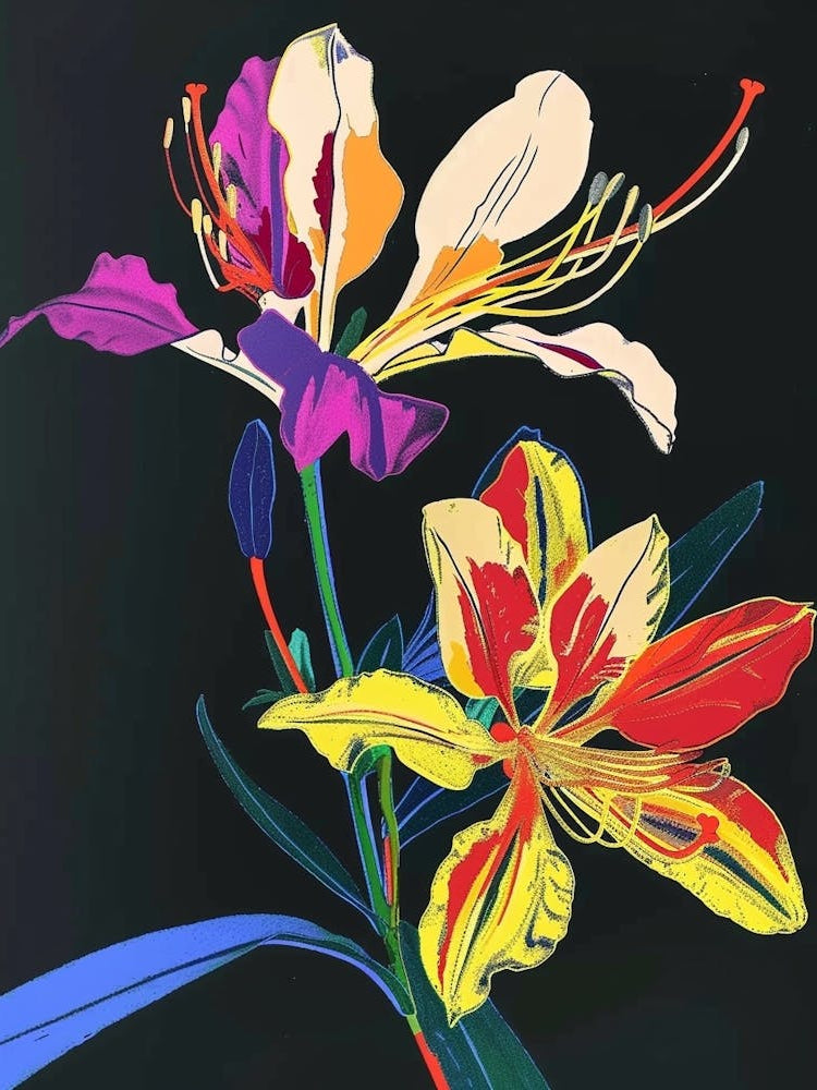 Neon Flowers On Black Freesia 2
