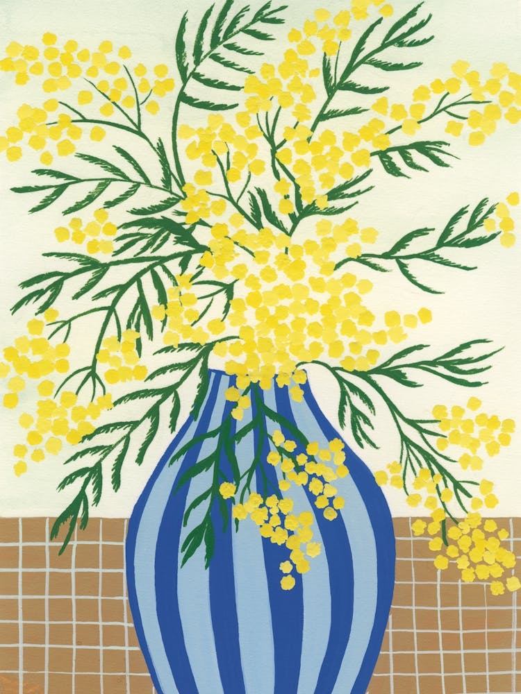 Mimosa Blue Striped Vase Painting