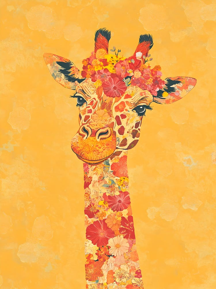 Giraffe With Flowers