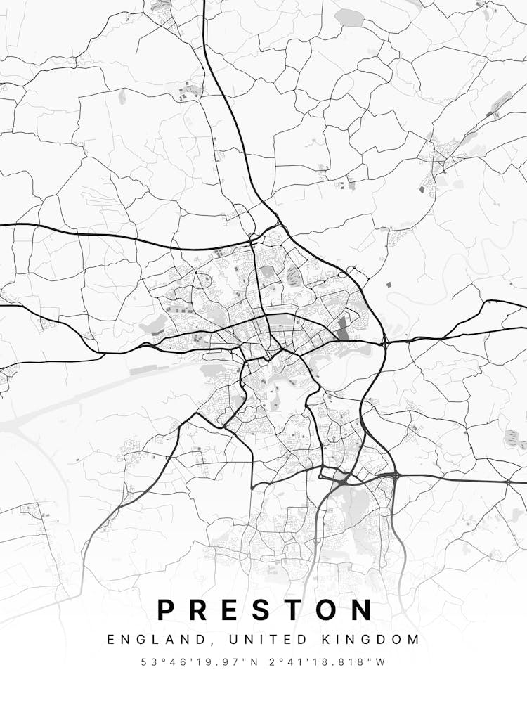 Preston Englandwhite Map
