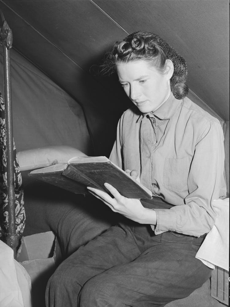 Daughter Of Farm Worker Reads Her Bible, Fsa (Farm Security Administration) Migratory Labor Camp Mobile Unit