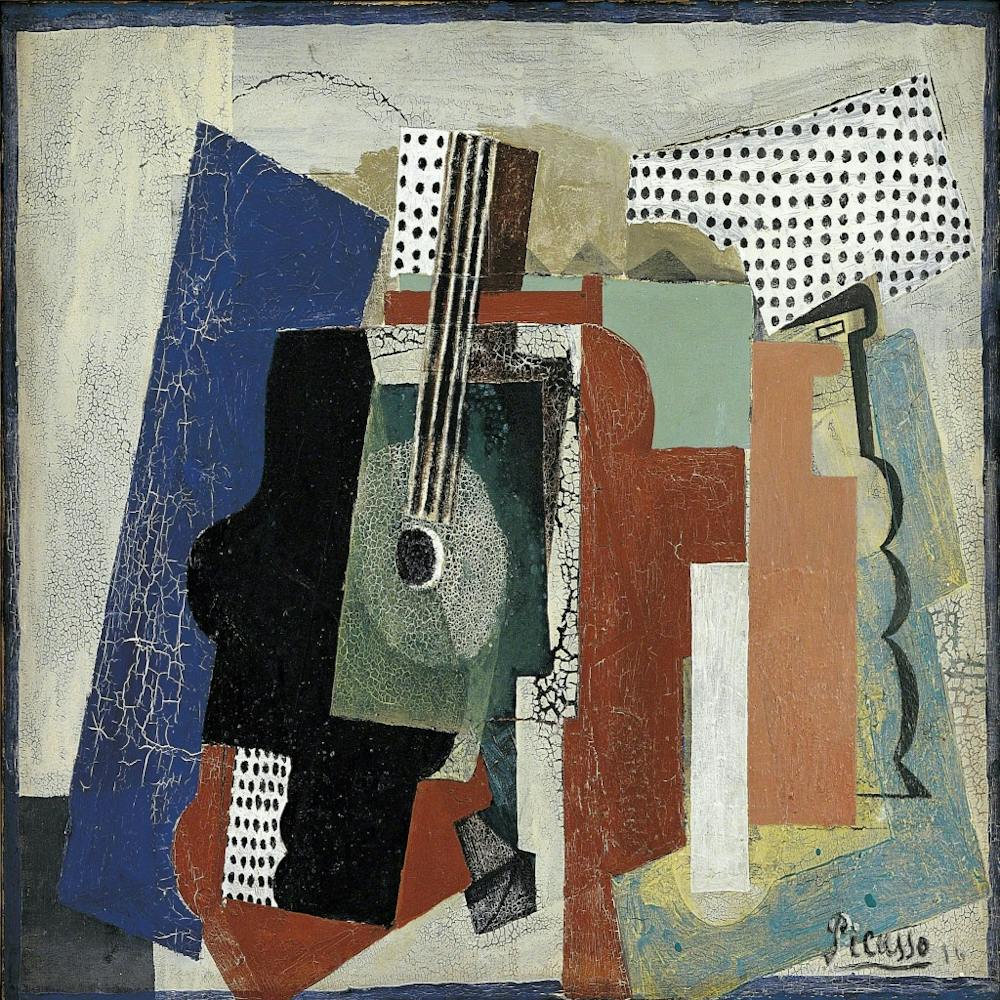 Picasso 1916 .Still life with Door Guitar and Bottles oil