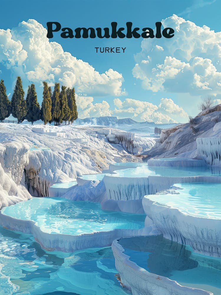 Pamukkale Turkey Travertines Digital Travel Illustration