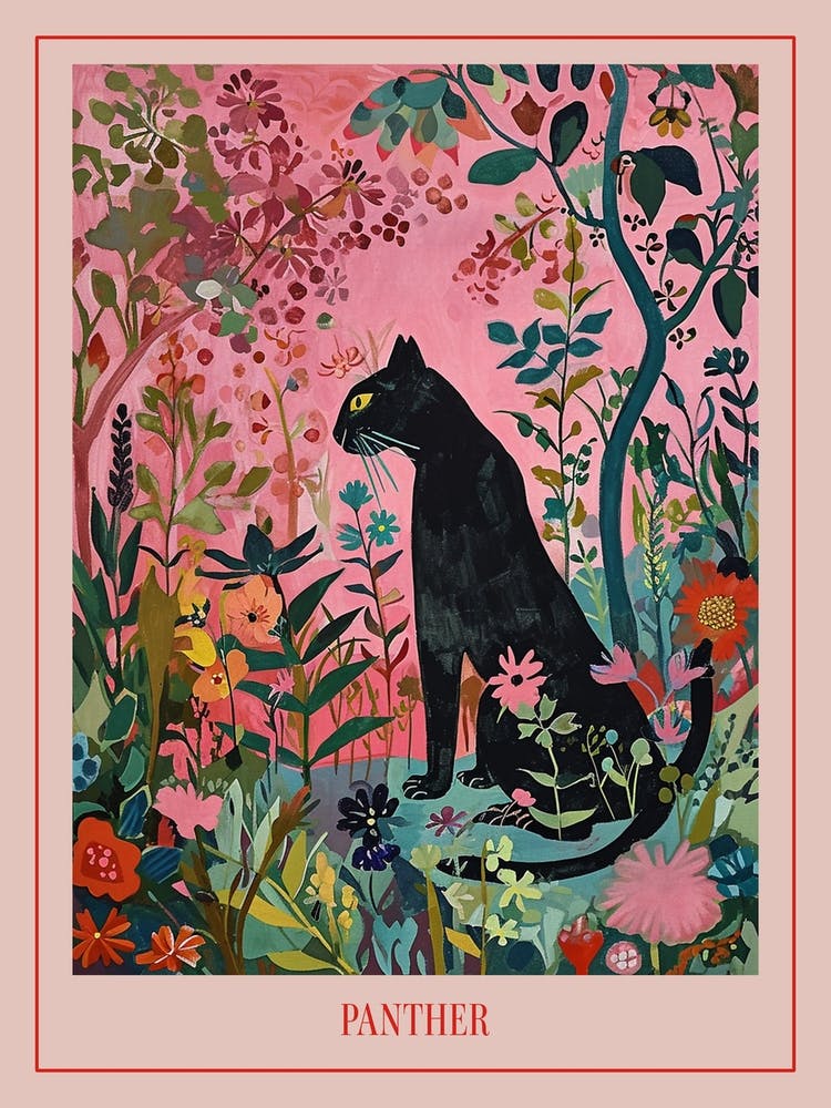 Floral Animal Painting Panther Poster