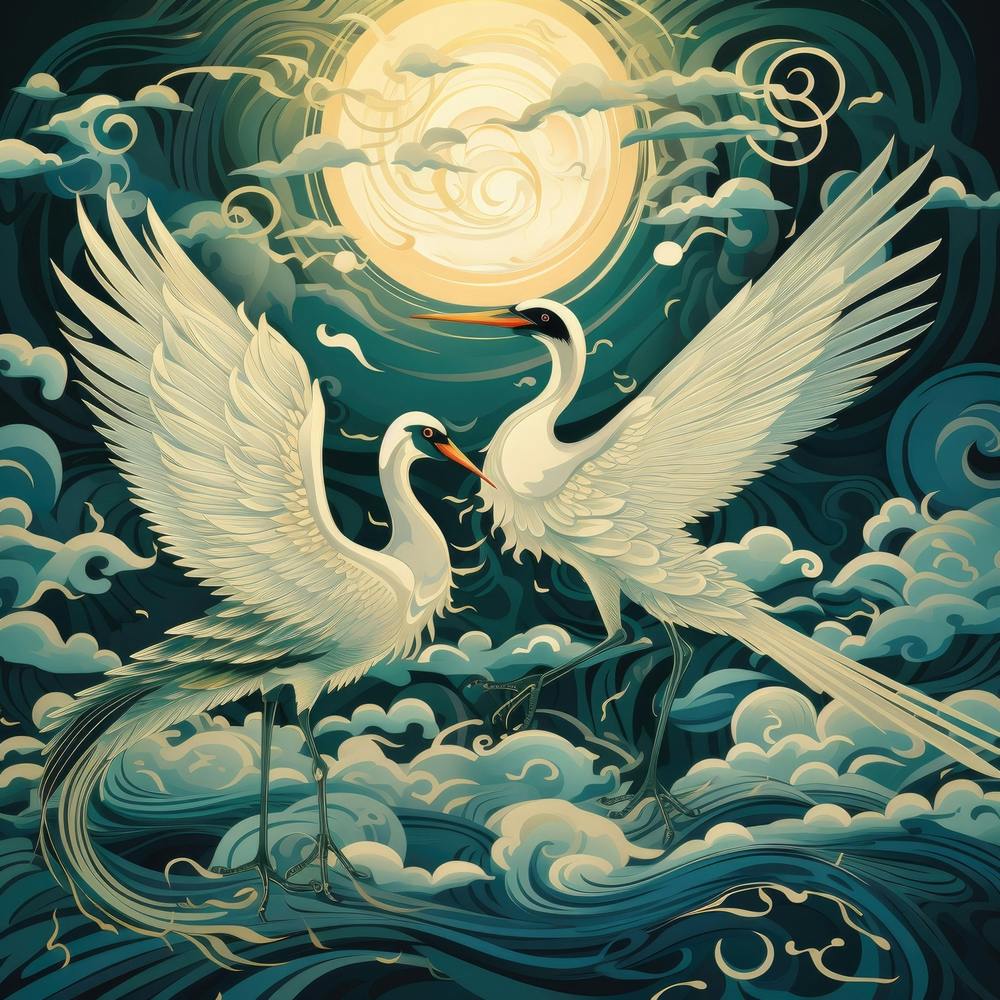 Deux grues dans le ciel