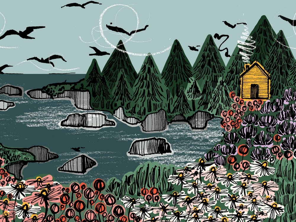 Coastal Log Cabin Landscape