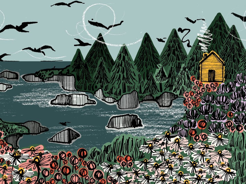 Coastal Log Cabin Landscape