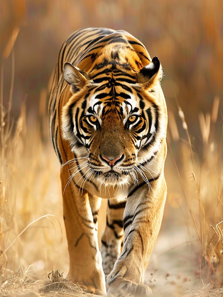Tiger Walking In The Grass