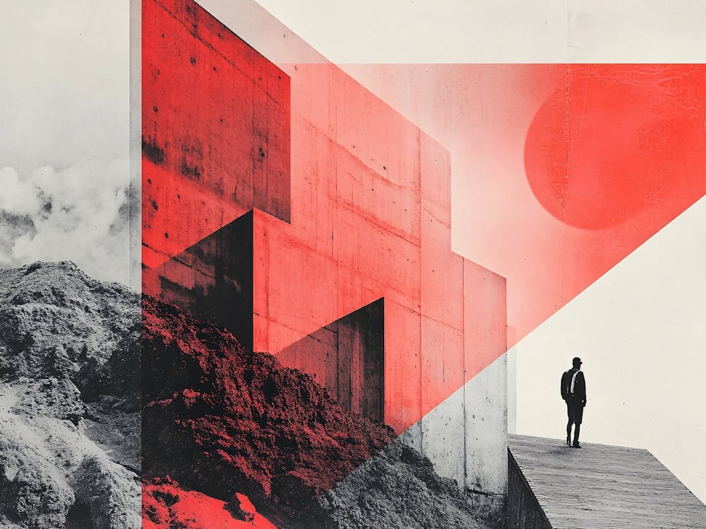 Abstract Painting Minimal Architecture Red