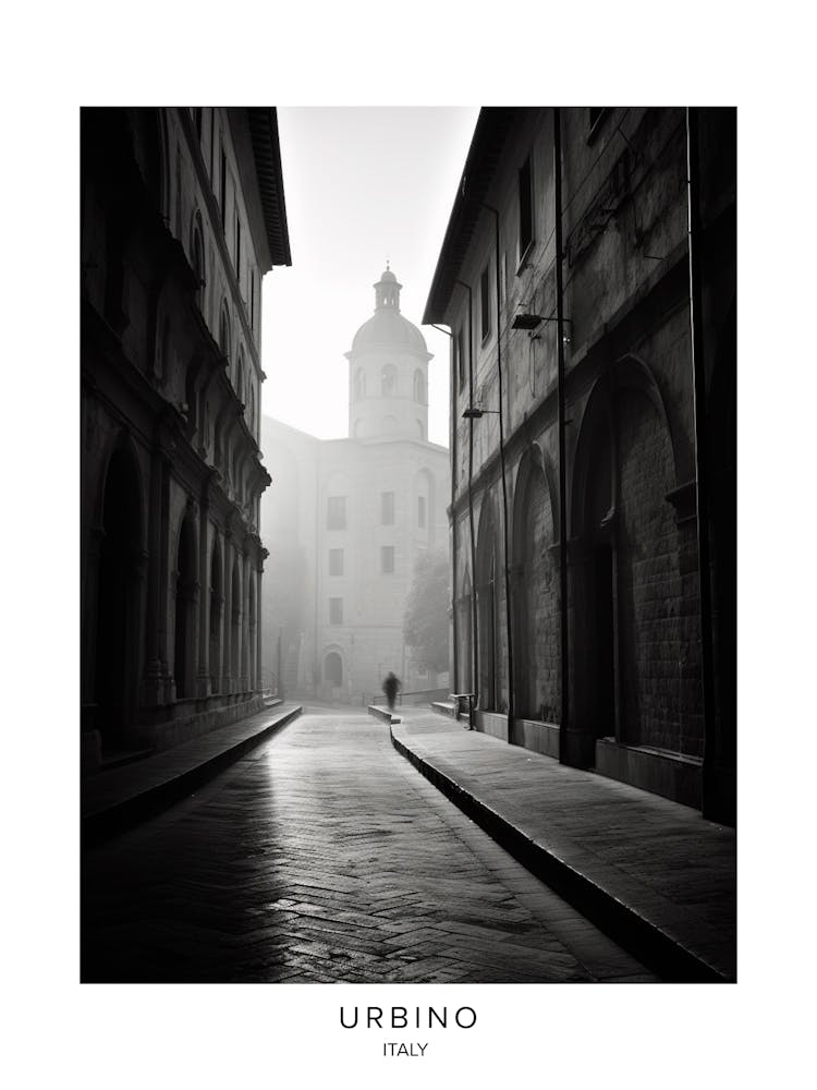 Poster Of Urbino, Italy, Black And White Analogue Photography 1