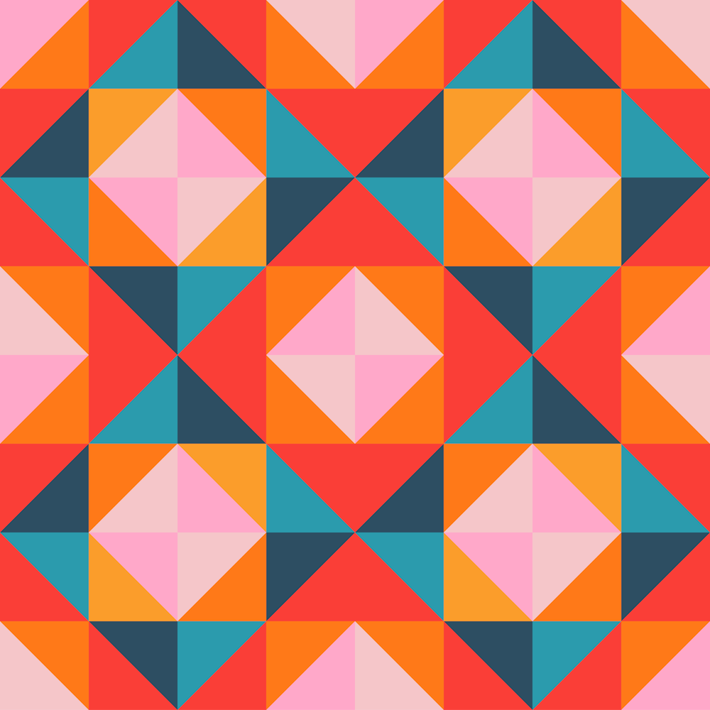 GEOMETRIC SQUARE CHECKERBOARD TILES in Southwestern Desert Colours Coral Orange Blush Pink Teal Blue