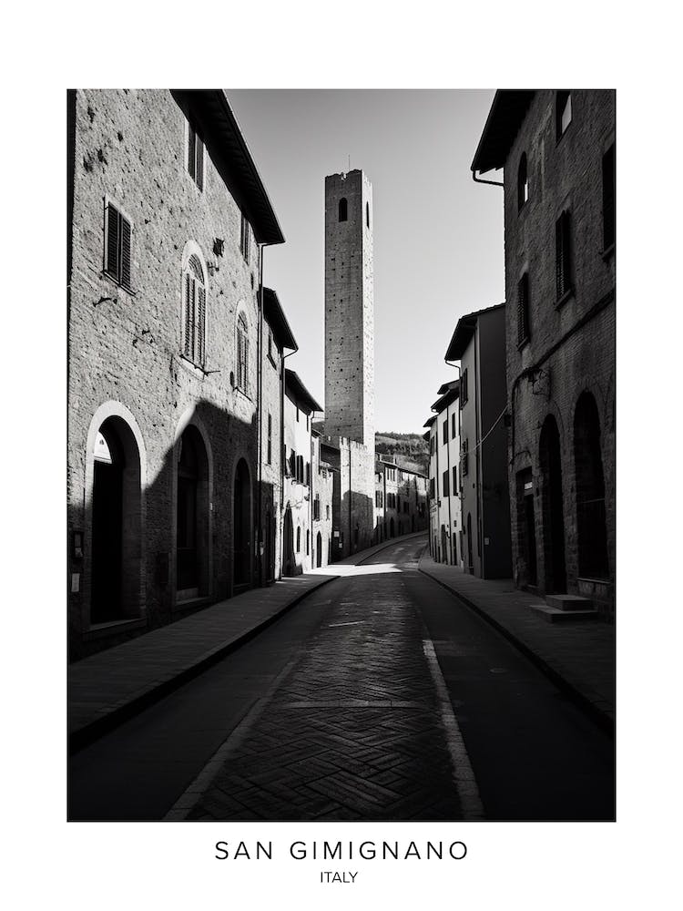Poster Of San Gimignano, Italy, Black And White Analogue Photography 2