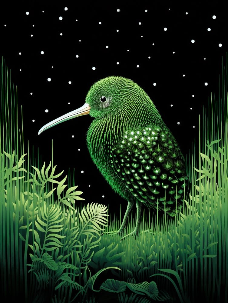 Ohara Koson Inspired Bird Painting Kiwi 1
