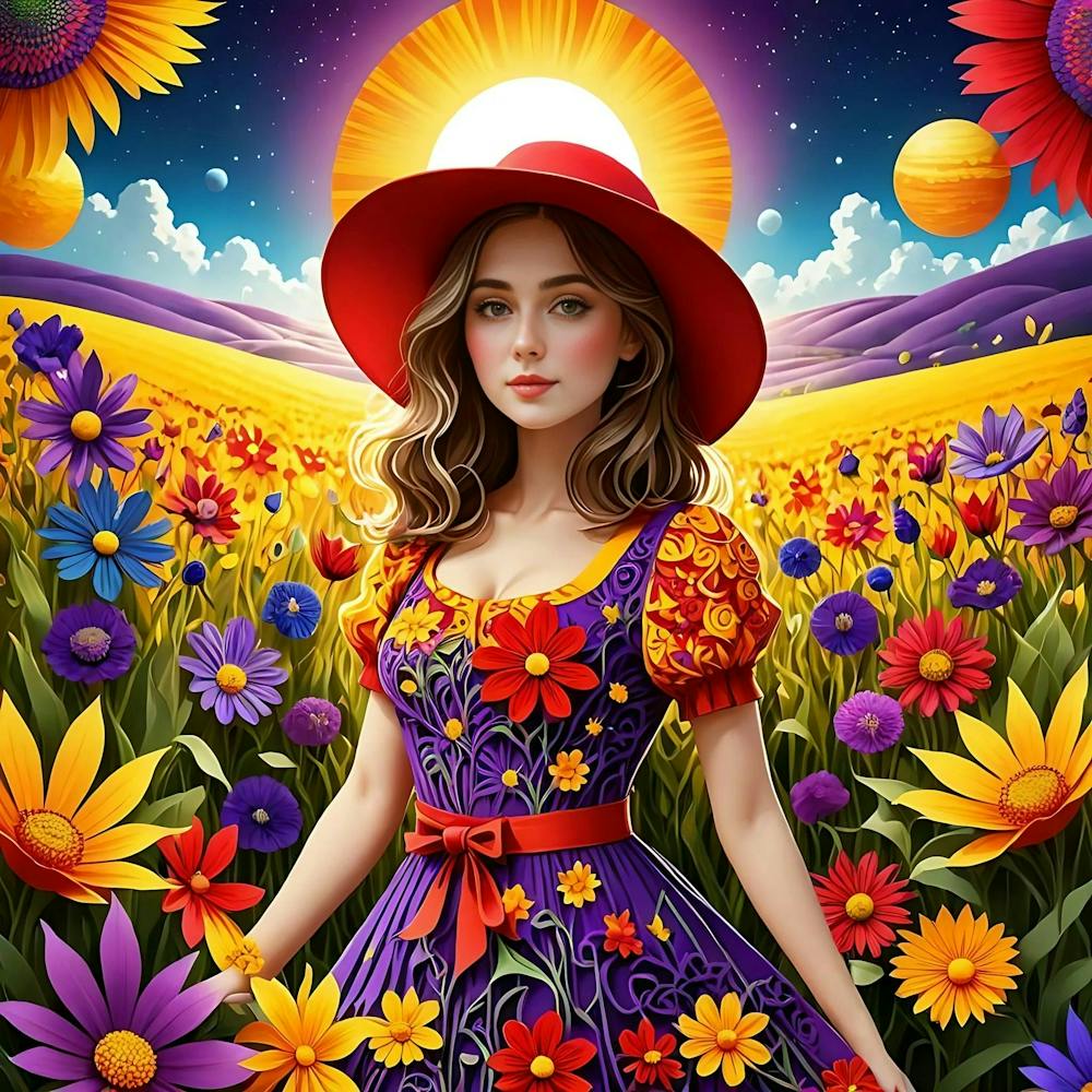Girl In A Flower Field 1