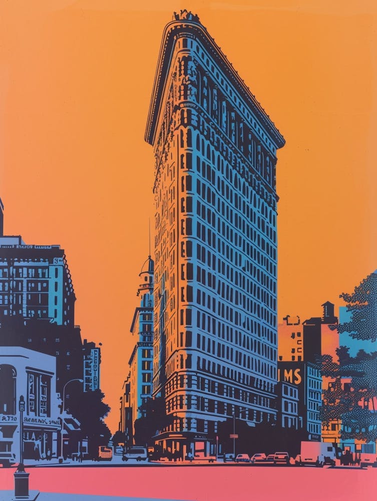 Flatiron Building New York Colourful Silkscreen Illustration 2