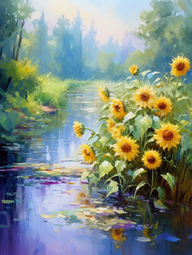 Sunflowers By The Pond