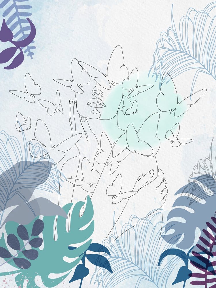 Butterfly Woman – Minimal Botanical Tropical Line