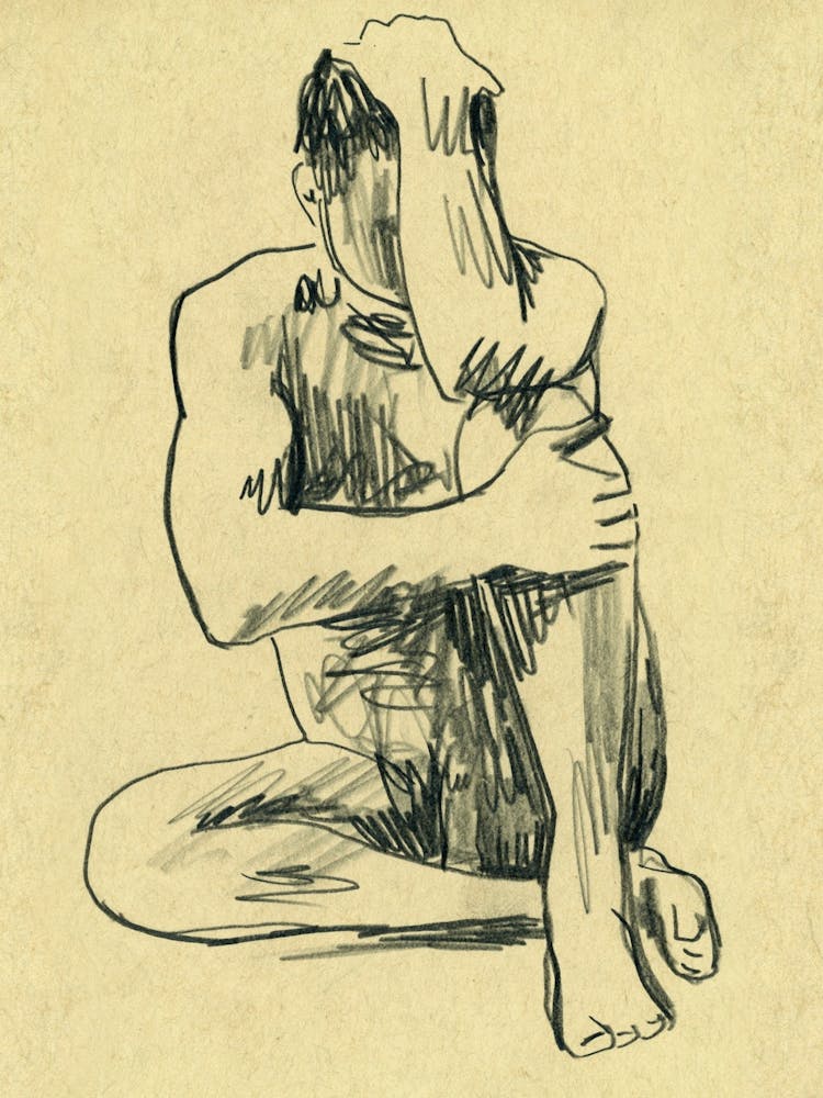 Male Nude Figure Man Naked Homoerotic Gay Art Erotic Drawing Adult Mature Sketch Bedroom Bathroom Pencil Graphite Beige Minimal