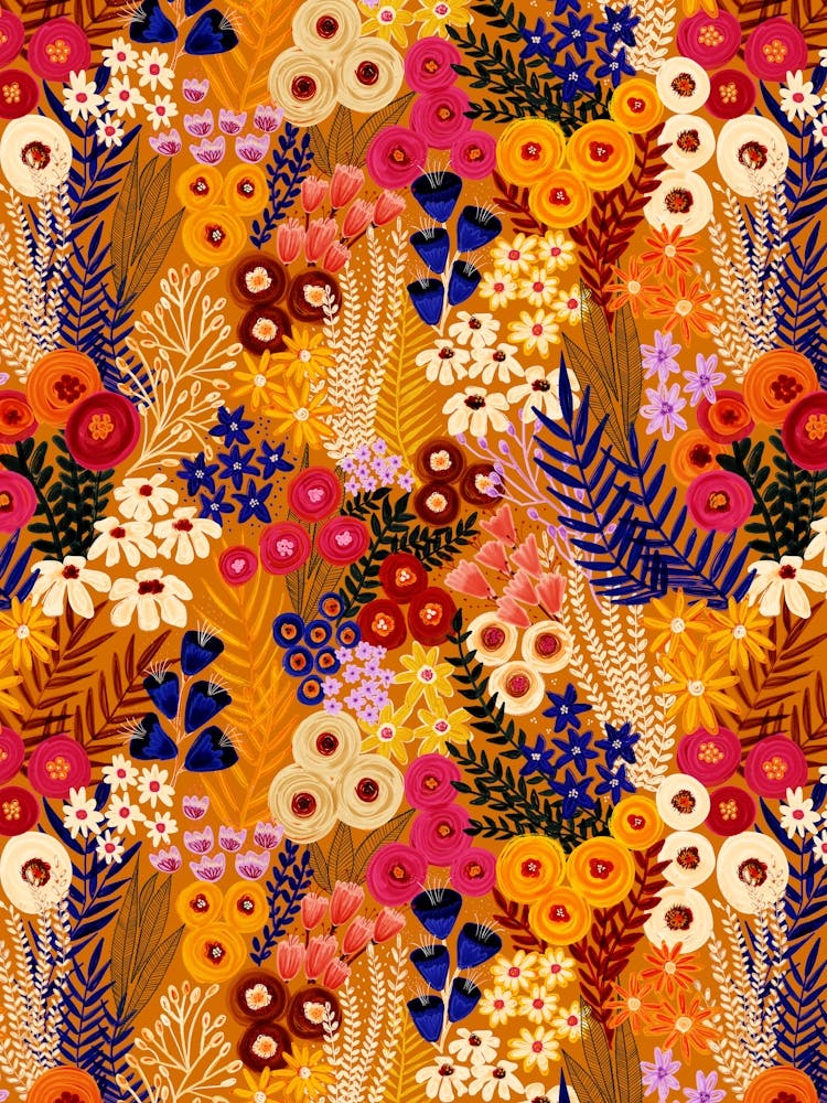 Golden Hour Abstract Floral Wild Flower Meadow Painterly