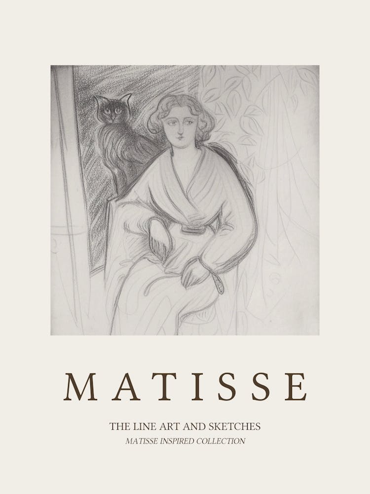 Line Art Of Woman And Cat Matisse Inspired