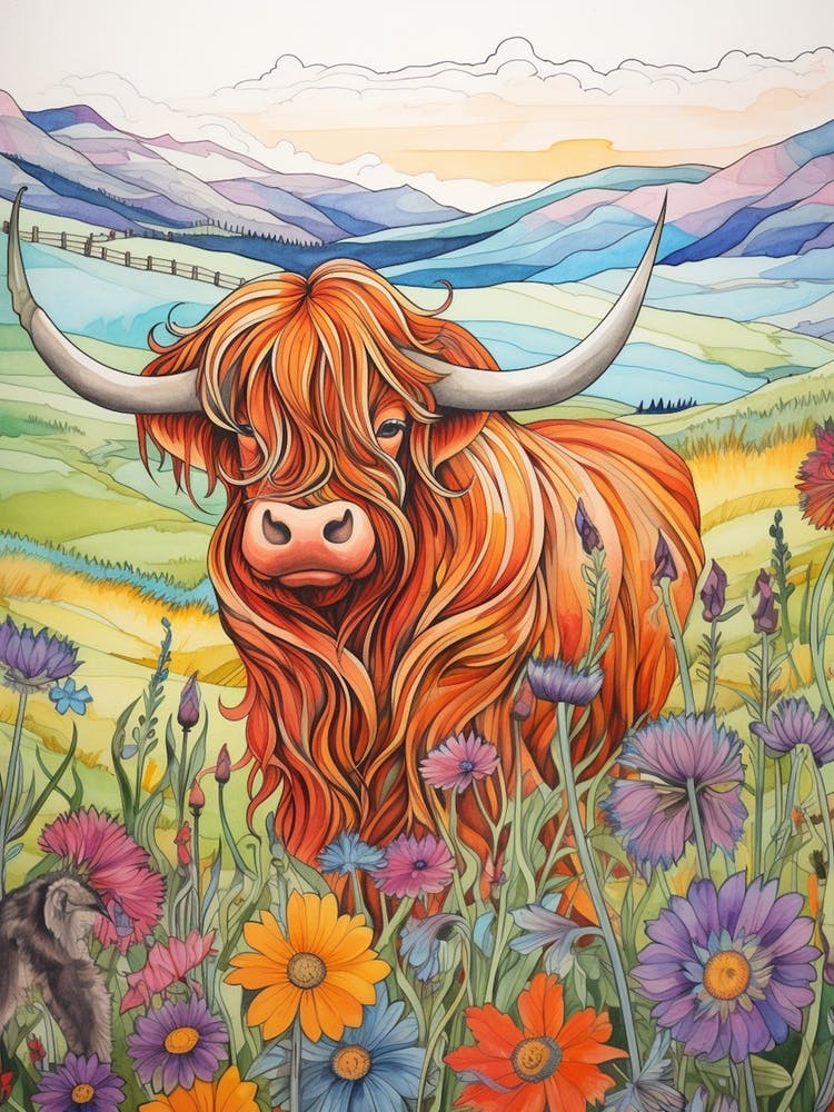 Colourful Highland Cow Portrait 2