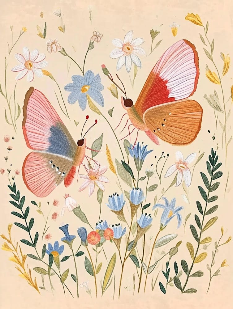 Dessin Animalier Floral Folk Papillon