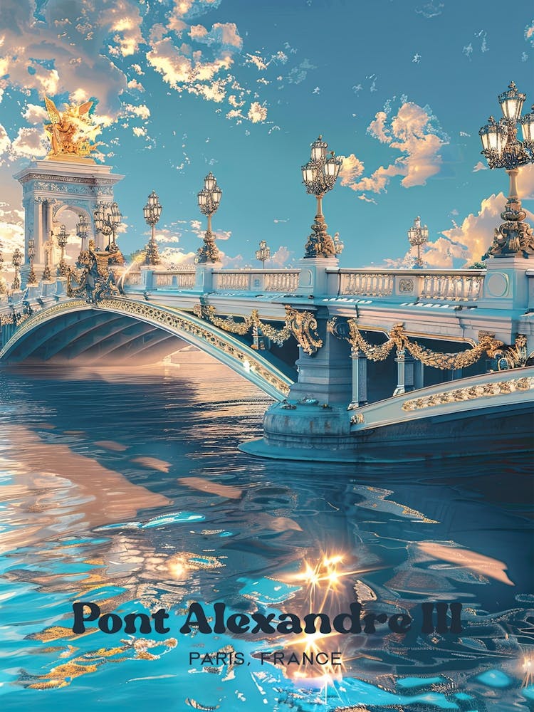 Pont Alexandre Iii Bridge Siene River Travel Art Illustration