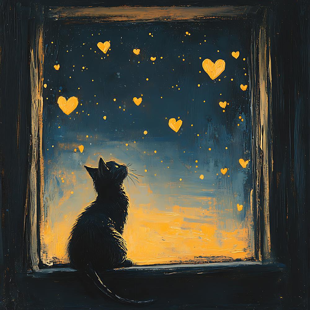 Ciel Nocturne Rêveur avec des Étoiles Cœur Chat 4
