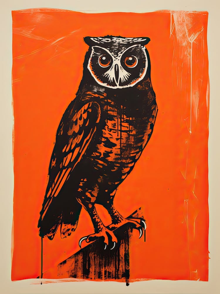 Owl, Woodblock Animal  Drawing 2