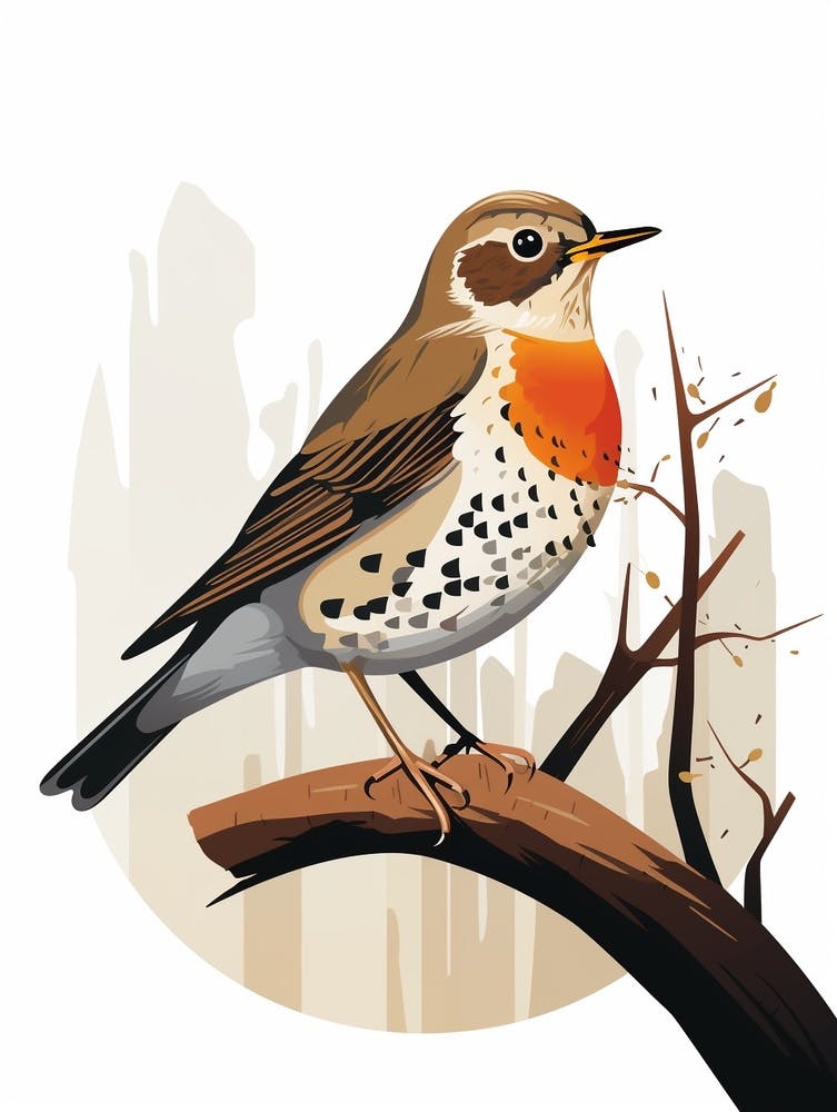 Colourful Geometric Bird Hermit Thrush 1