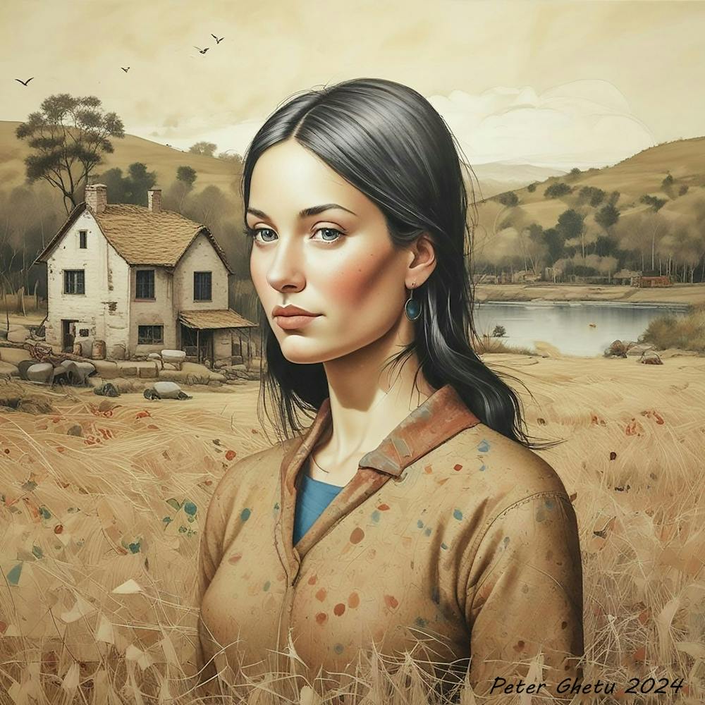 Portrait of Gabrielle In The Hay, by Peter Ghetu 2024
